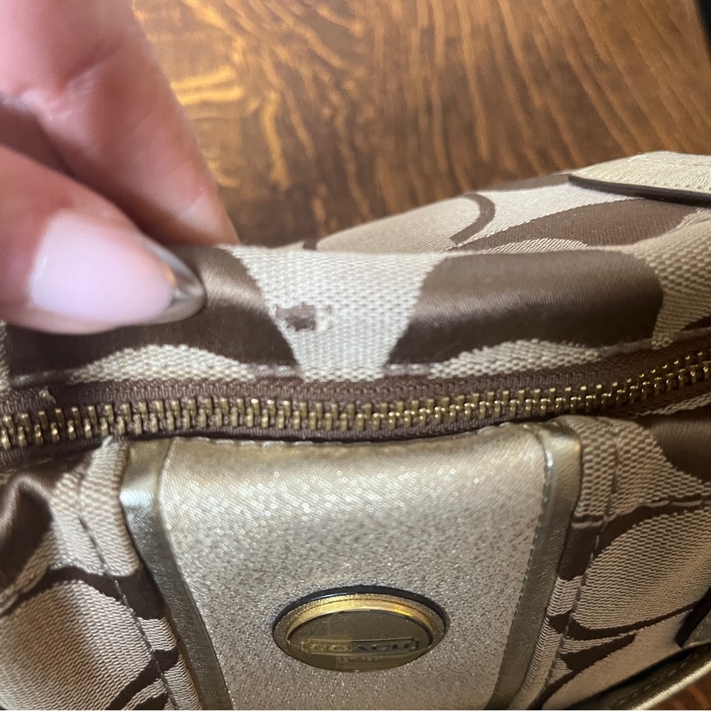 Coach Beige and Gold Signature Stripe Tote - Picture 11 of 11